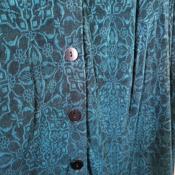 Vtg Ronni Nicole II Sport 1X Plus Blouse Tapestry shoulder pads turquoise EUC - Picture 3 of 11